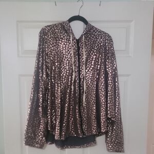 Rose Metallic Leopard-Print Zip Hoodie - Women's Shimmer Pullover